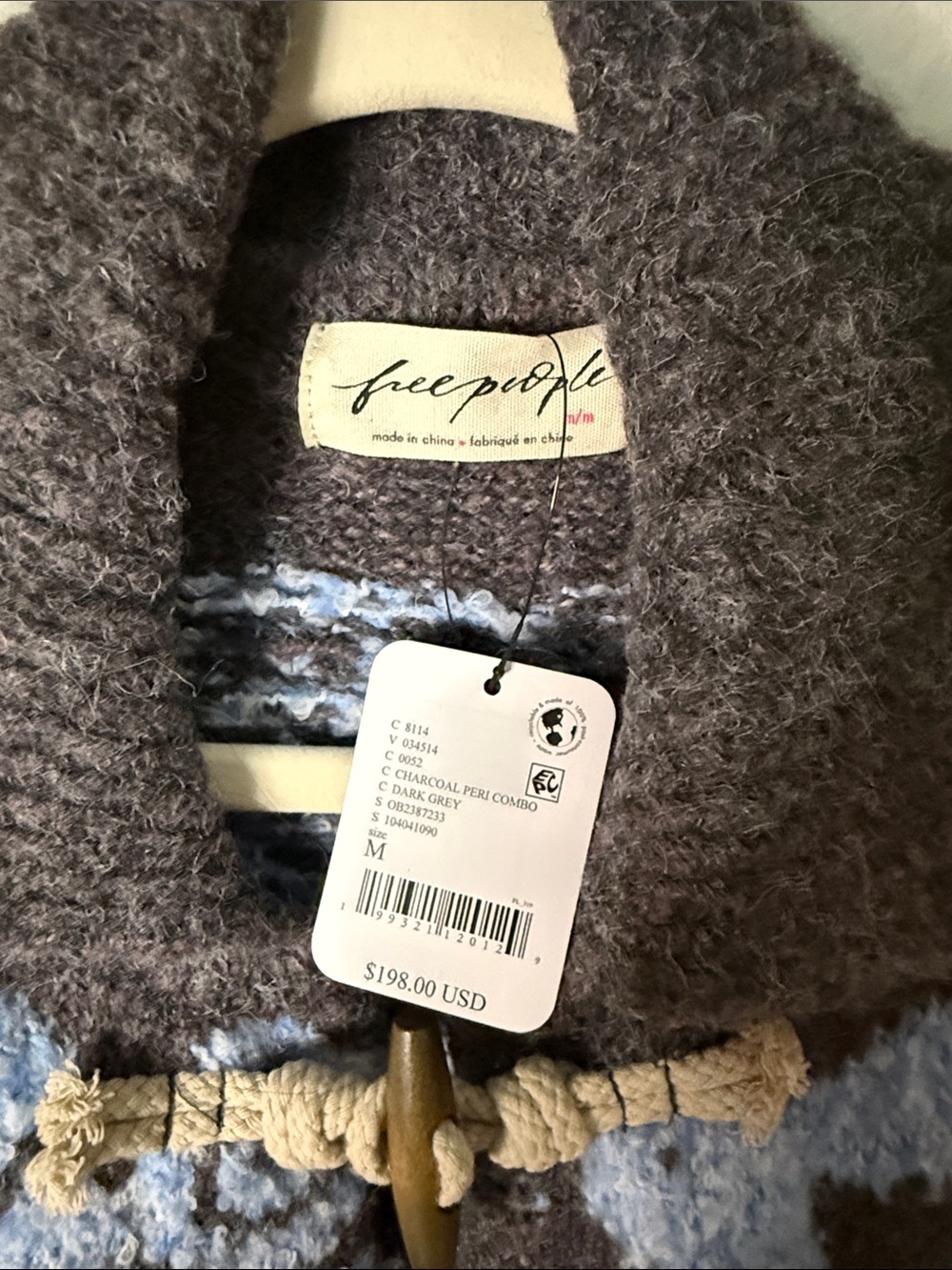 Free People Home Sweet Home Cardi in Charcoal Peri Combo NWT Medium - Picture 3 of 4